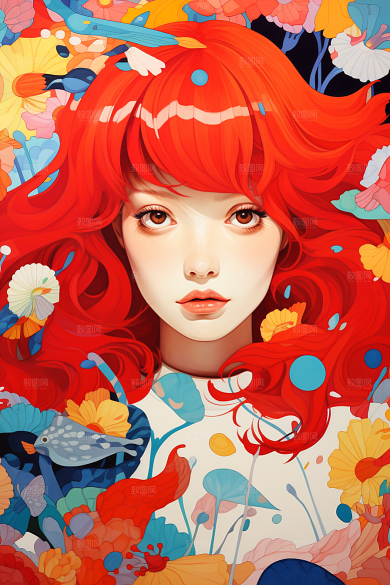 多巴胺女孩少女高清插画