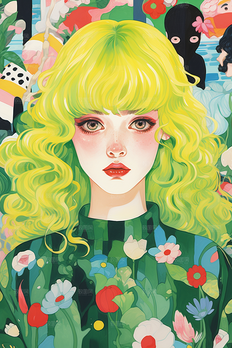 多巴胺女孩高清彩色插画