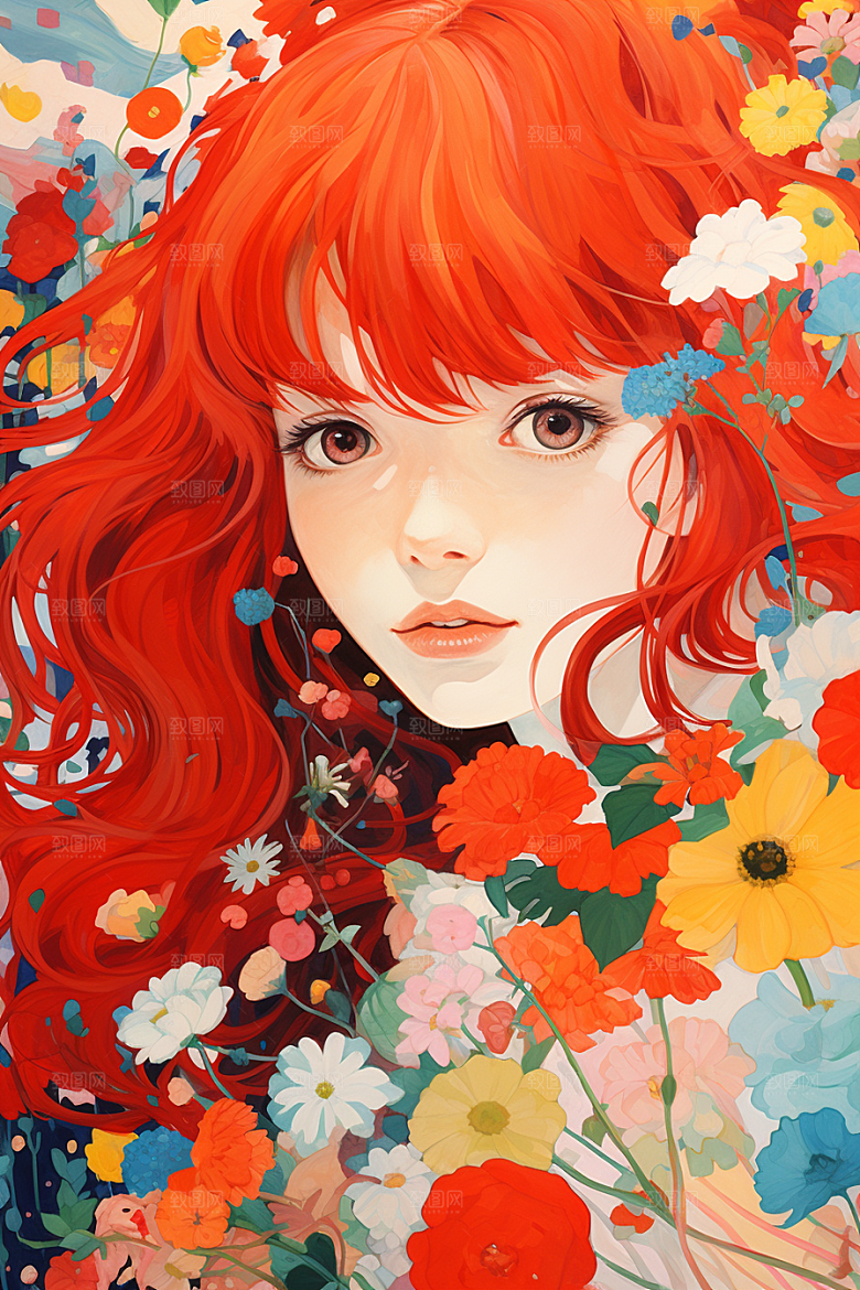 多巴胺女孩五彩斑斓形象插画