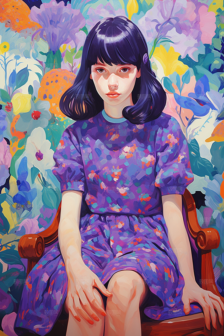 多巴胺女孩彩色艺术感插画