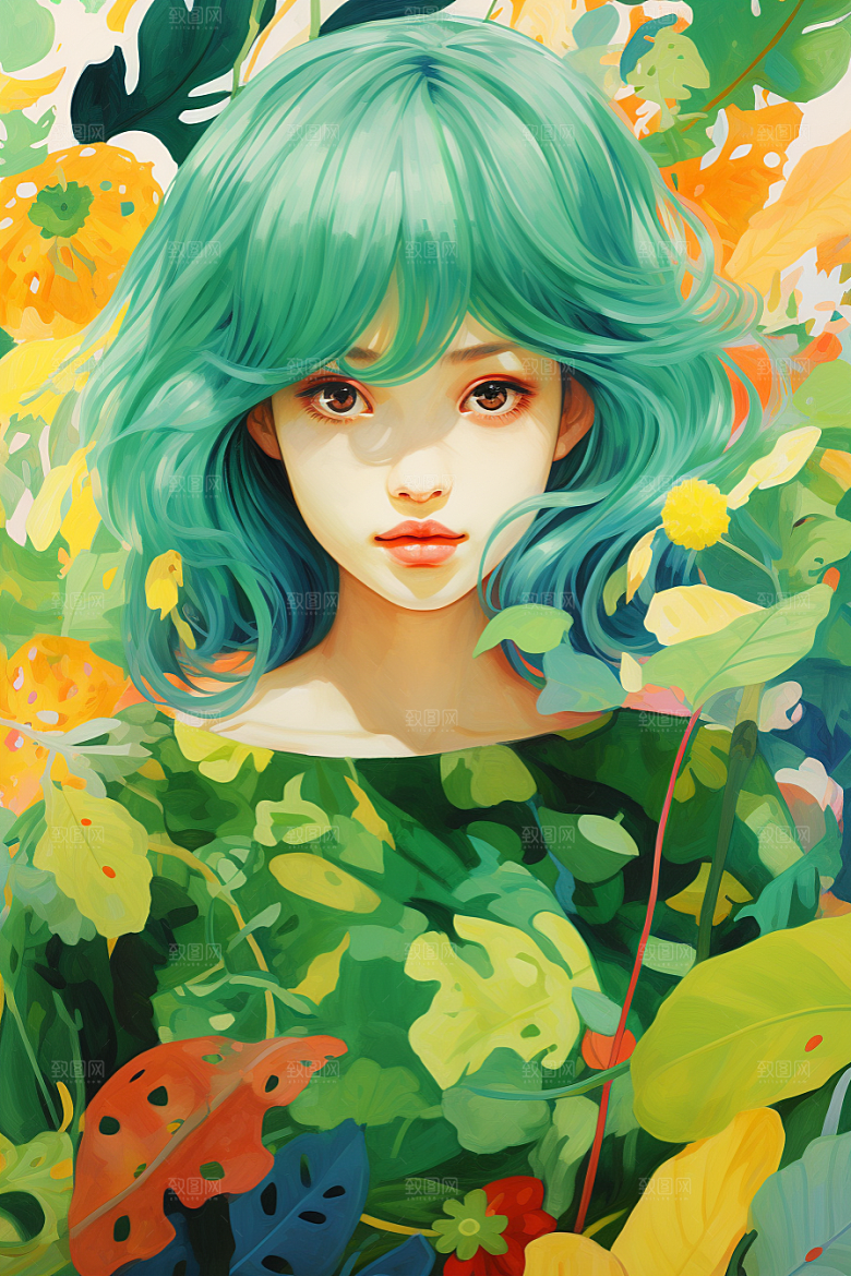 多巴胺女孩艺术感高清插画