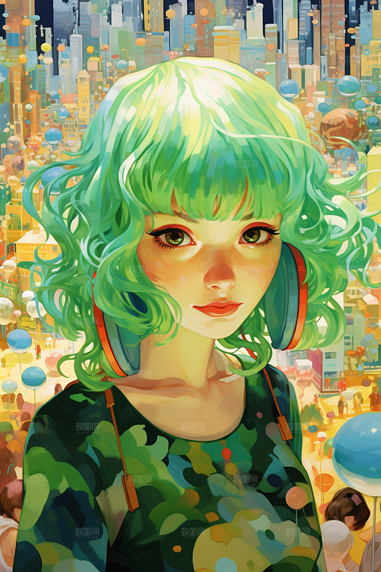 多巴胺女孩可爱五彩斑斓插画