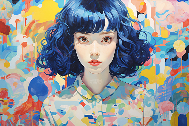 多巴胺女孩形象手绘插画