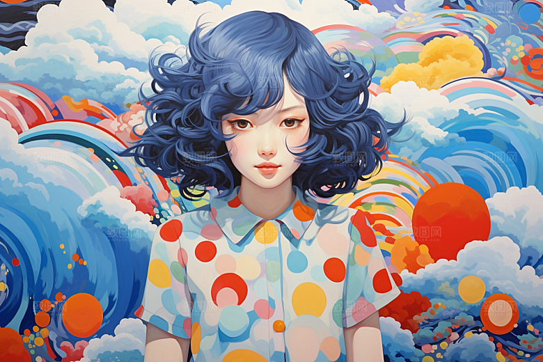 多巴胺女孩手绘高清插画