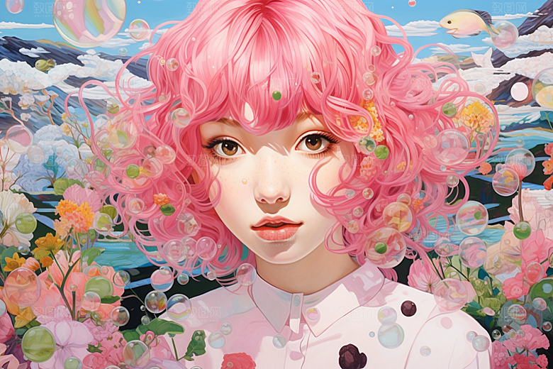 多巴胺女孩形象彩色插画
