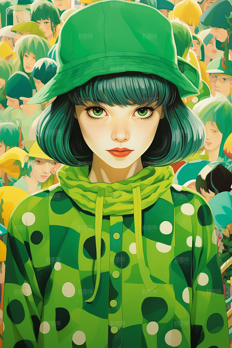 多巴胺女孩穿搭手绘插画