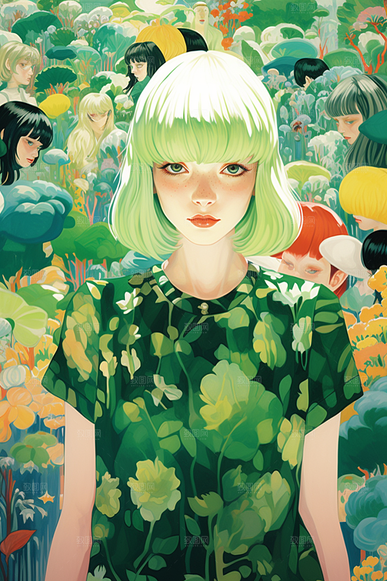 多巴胺女孩手绘形象插画
