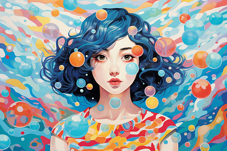 多巴胺女孩高清缤纷插画
