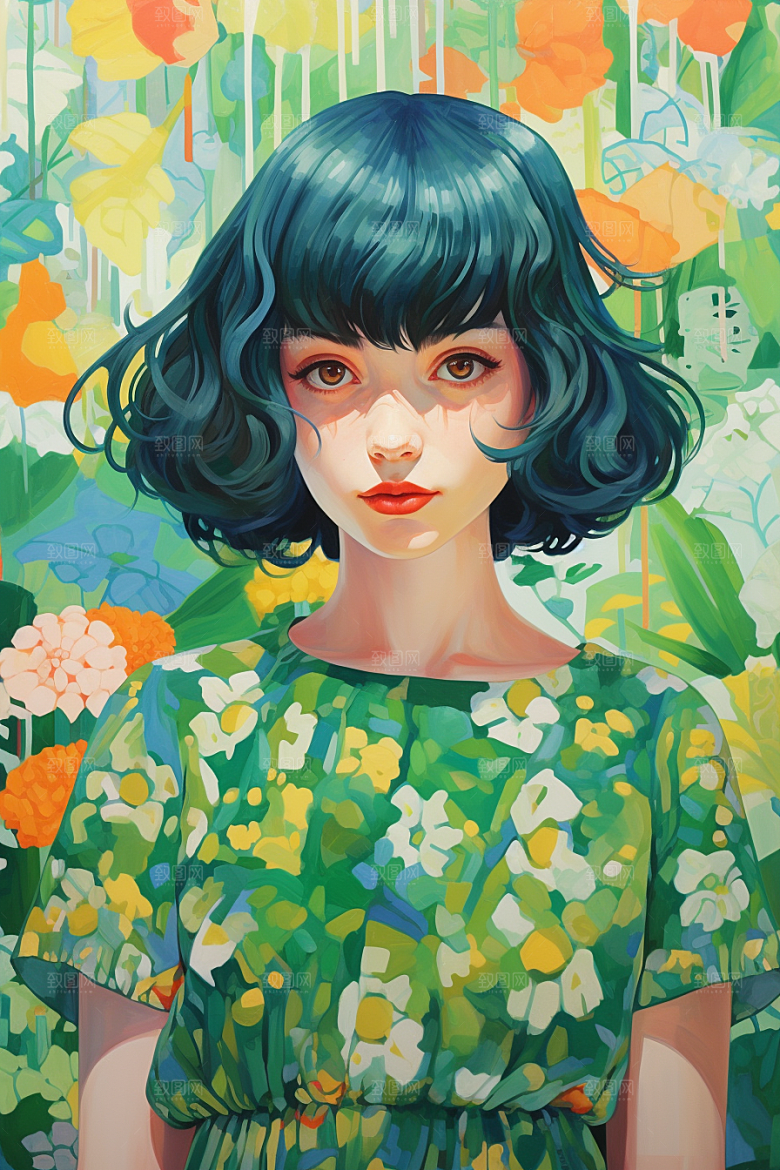多巴胺女孩缤纷五彩斑斓插画