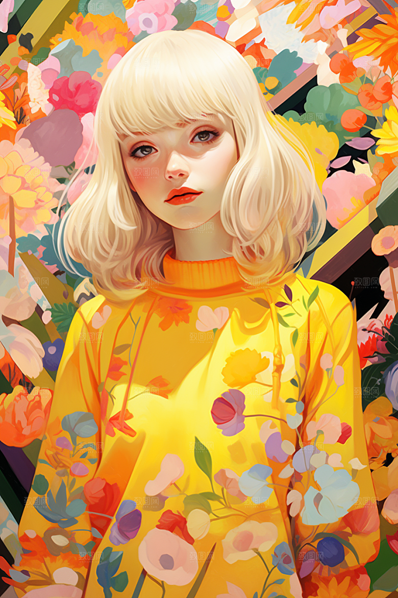 多巴胺女孩可爱艺术感插画