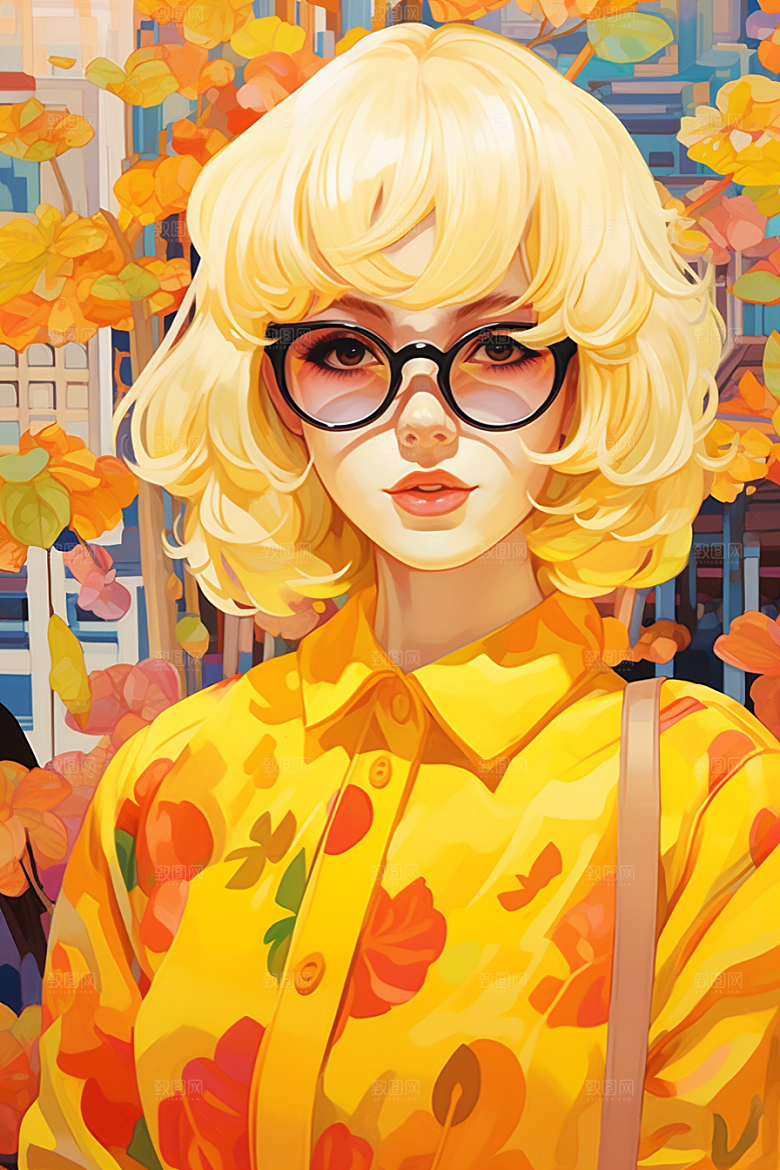 多巴胺女孩手绘形象插画