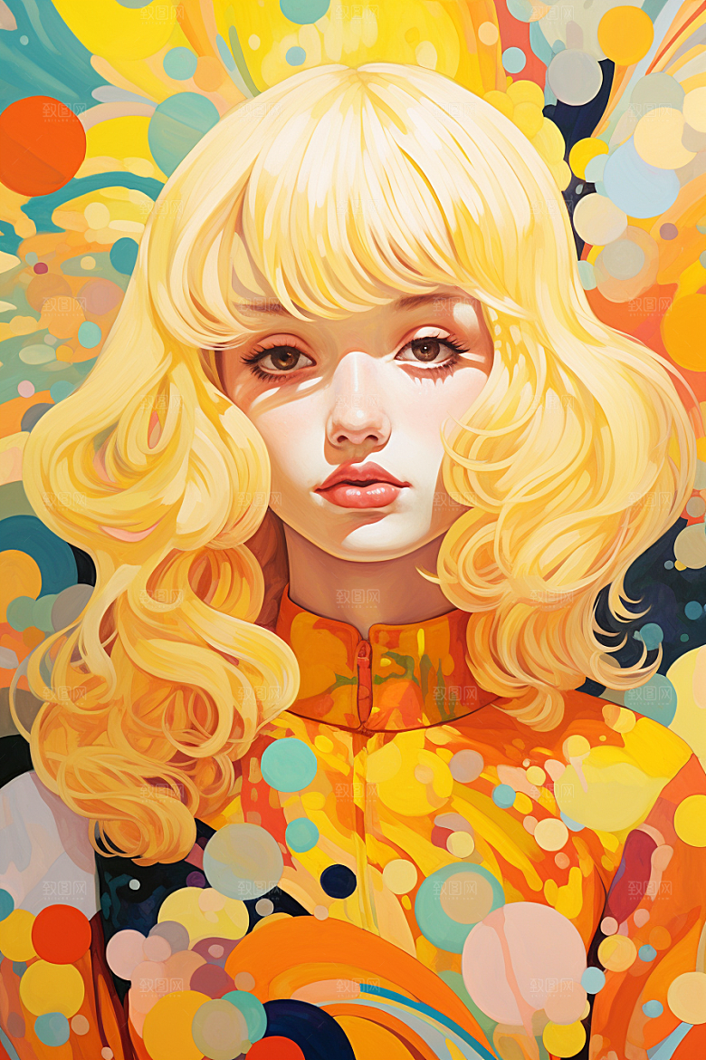 多巴胺女孩手绘彩色插画