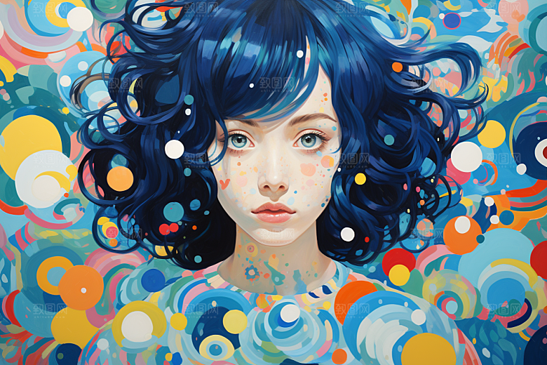 多巴胺女孩形象彩色插画