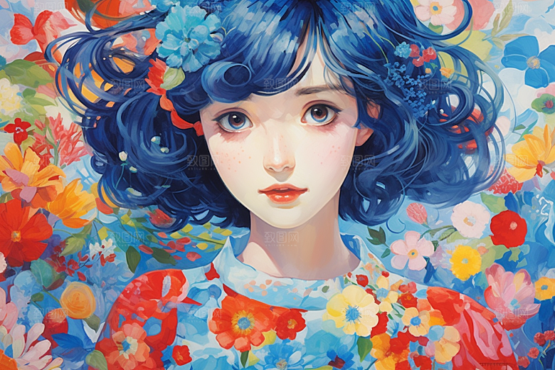 多巴胺女孩缤纷手绘插画