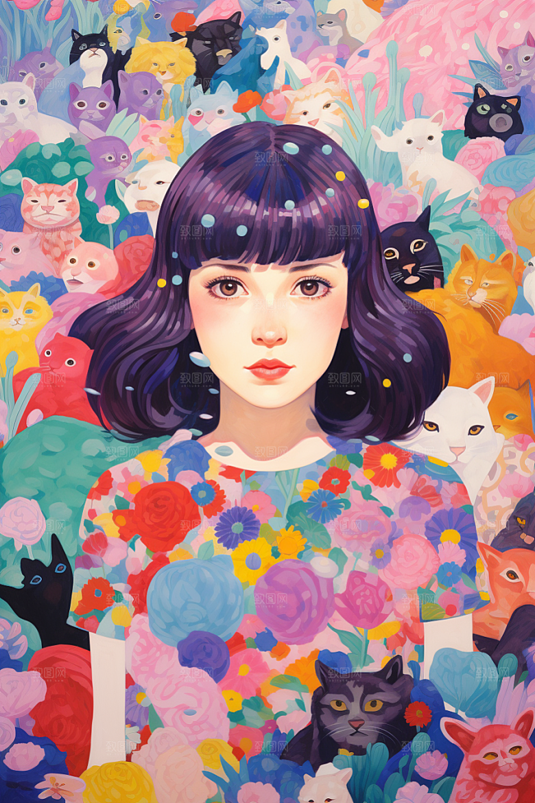 多巴胺女孩高清五彩斑斓插画