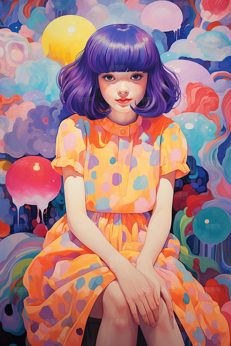 多巴胺女孩手绘少女插画
