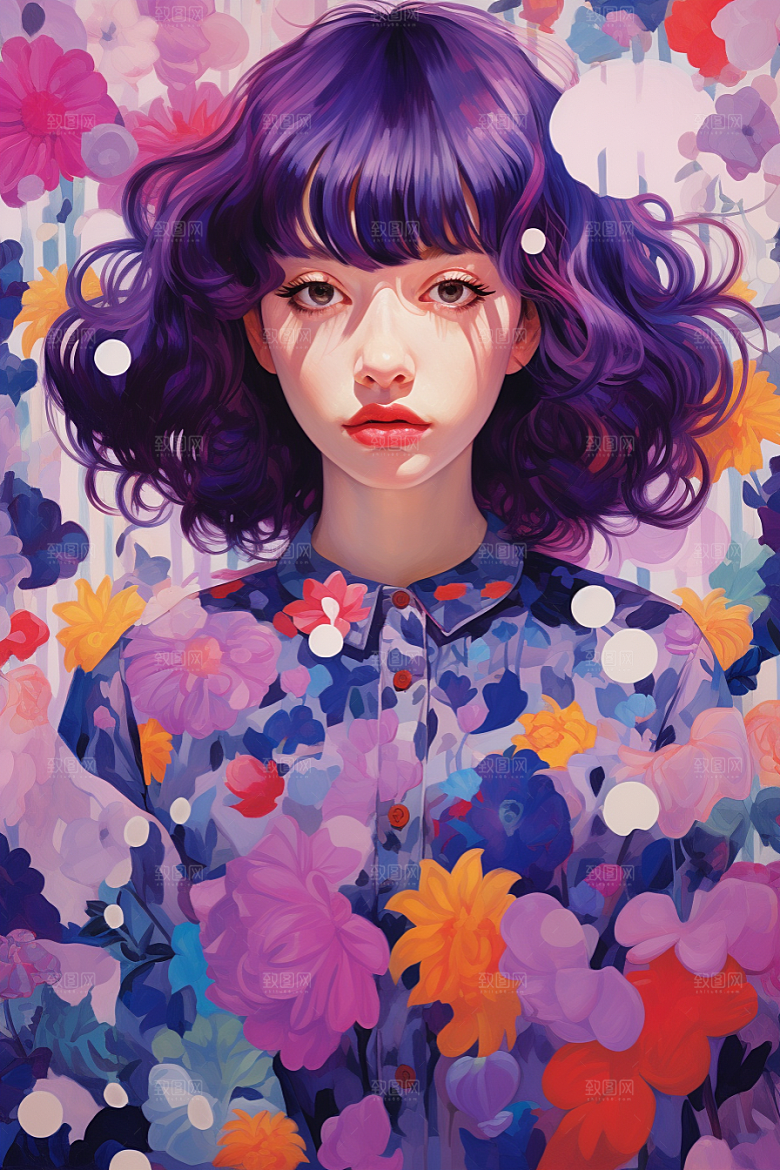 多巴胺女孩手绘少女插画