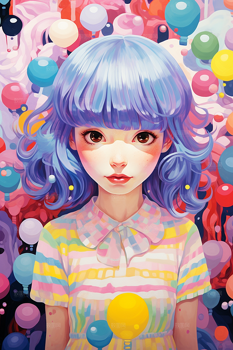 多巴胺女孩缤纷可爱插画