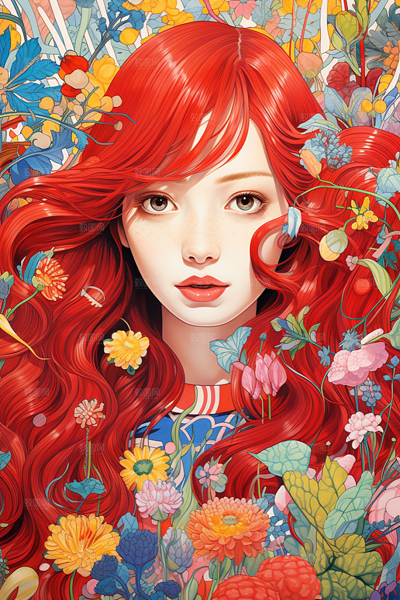多巴胺女孩缤纷手绘插画