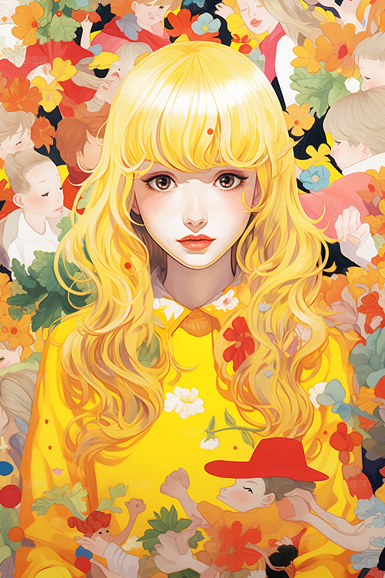 多巴胺女孩彩色高清插画