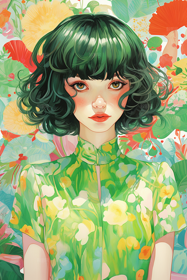 多巴胺女孩可爱五彩斑斓插画