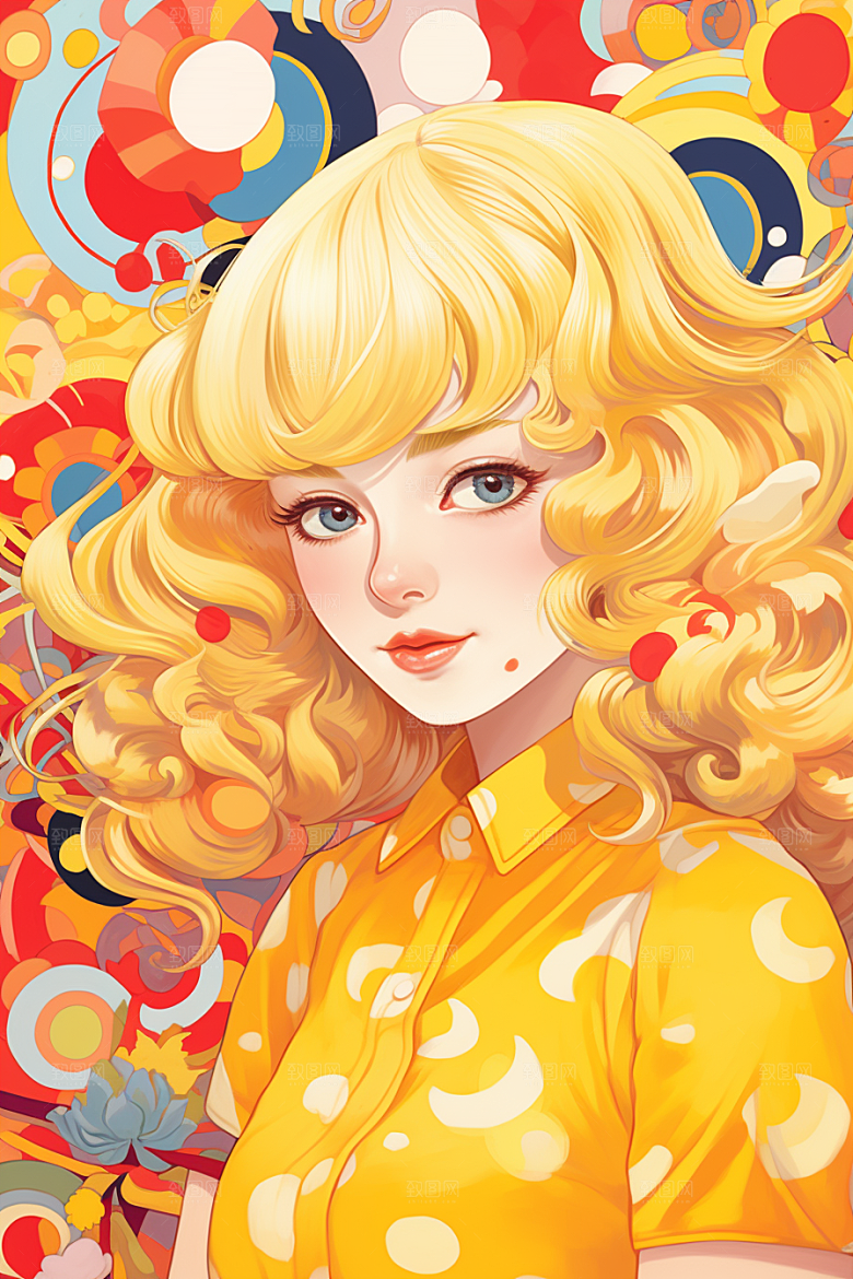 多巴胺女孩缤纷五彩斑斓插画