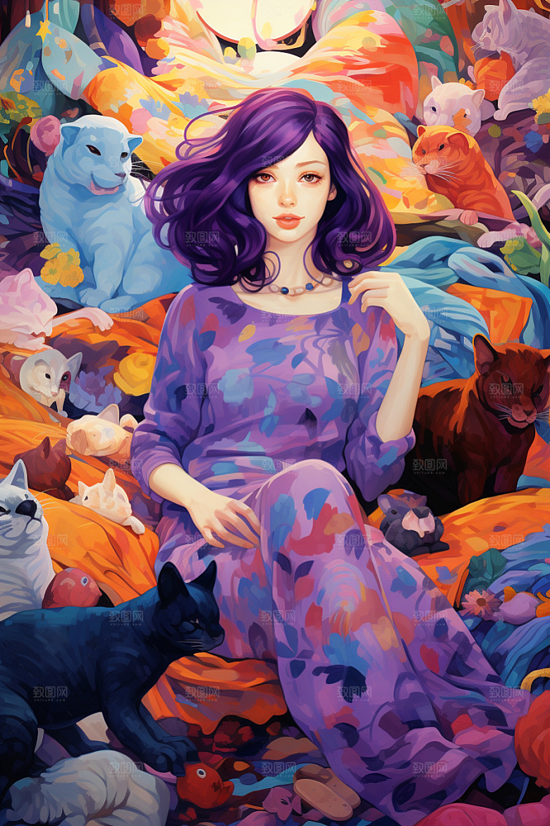 多巴胺女孩穿搭手绘插画