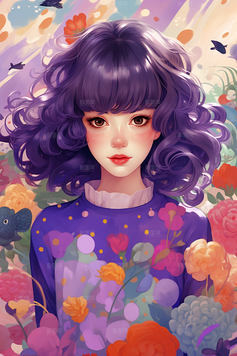多巴胺女孩可爱缤纷插画