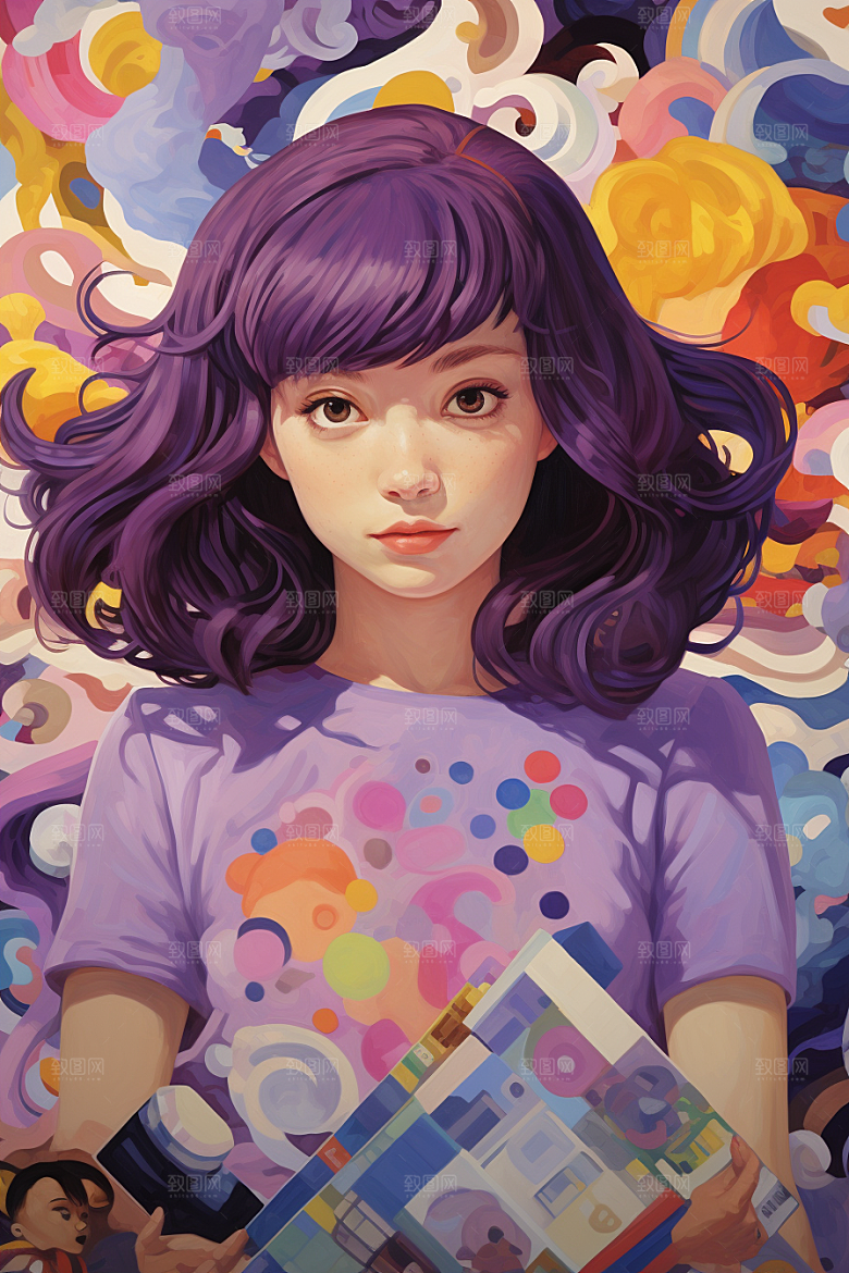 多巴胺女孩形象彩色插画