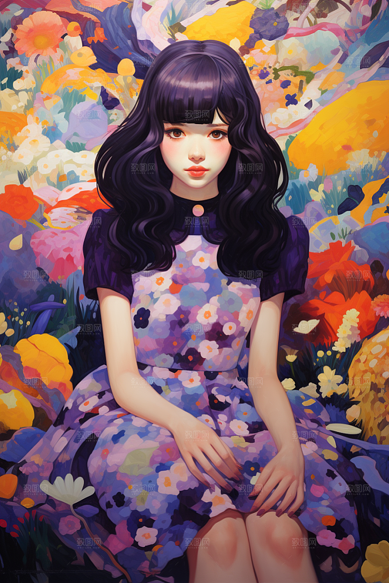 多巴胺女孩彩色形象插画