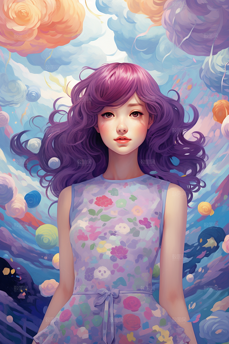 多巴胺女孩缤纷艺术感插画