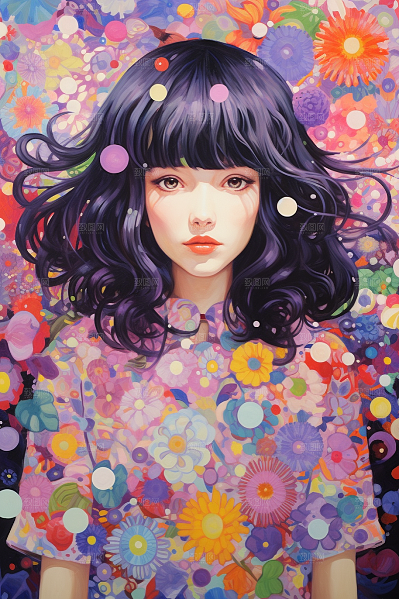 多巴胺女孩可爱手绘插画