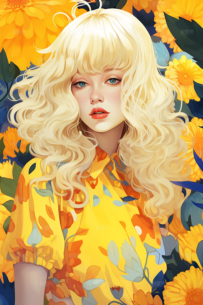 多巴胺女孩五彩斑斓艺术感插画