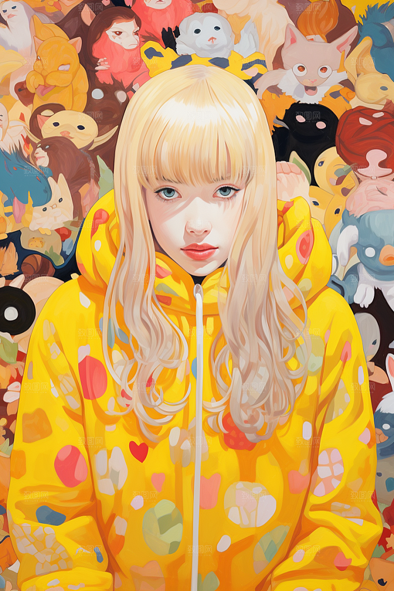 多巴胺女孩少女手绘插画