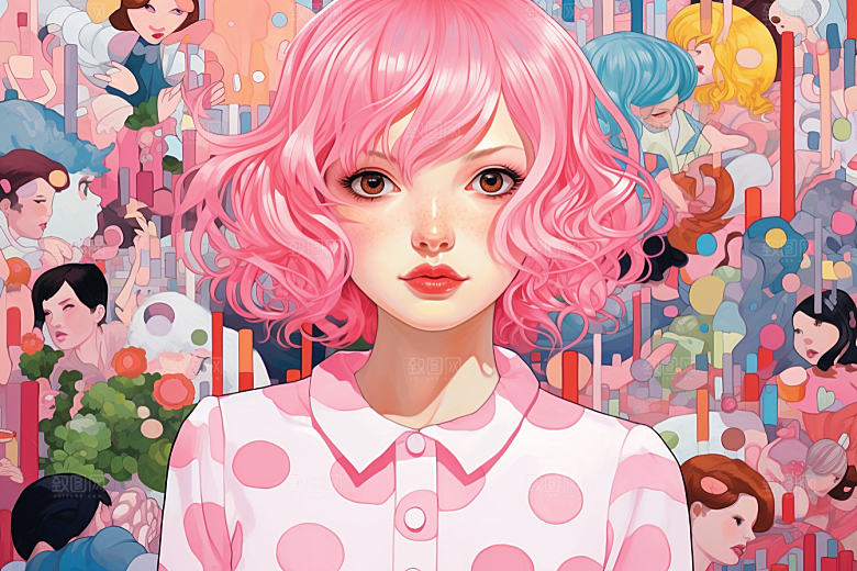 多巴胺女孩彩色少女插画