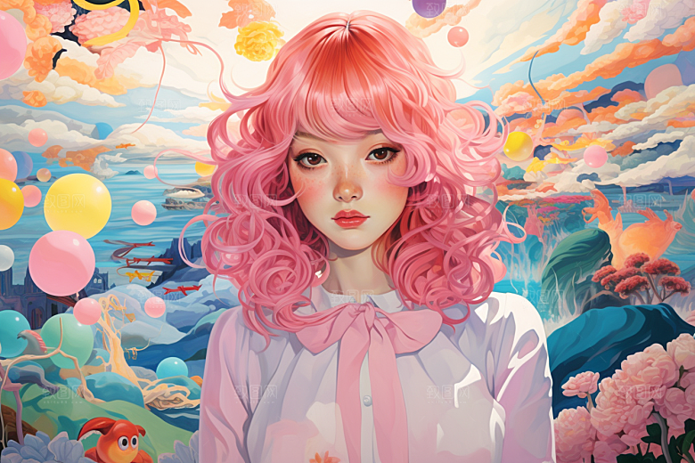多巴胺女孩可爱高清插画
