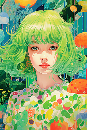 多巴胺女孩缤纷可爱插画