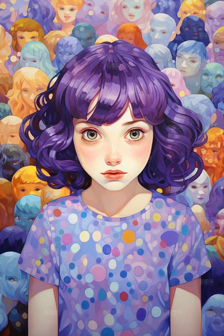多巴胺女孩形象手绘插画