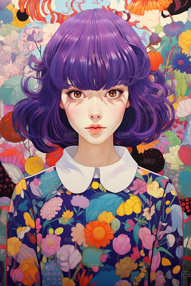 多巴胺女孩可爱手绘插画