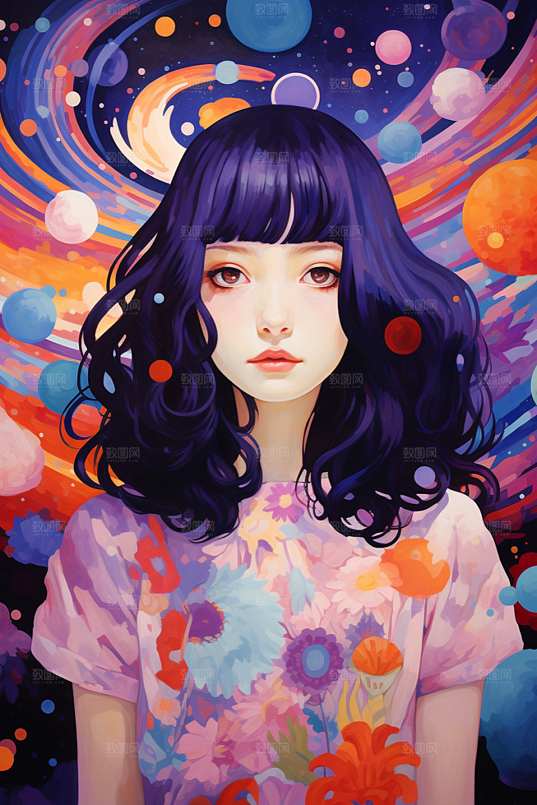 多巴胺女孩可爱彩色插画