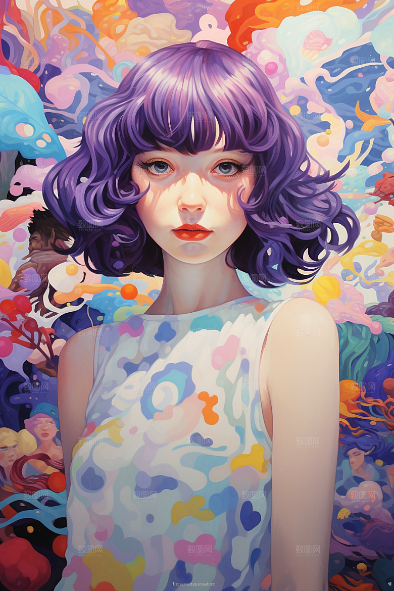 多巴胺女孩彩色手绘插画