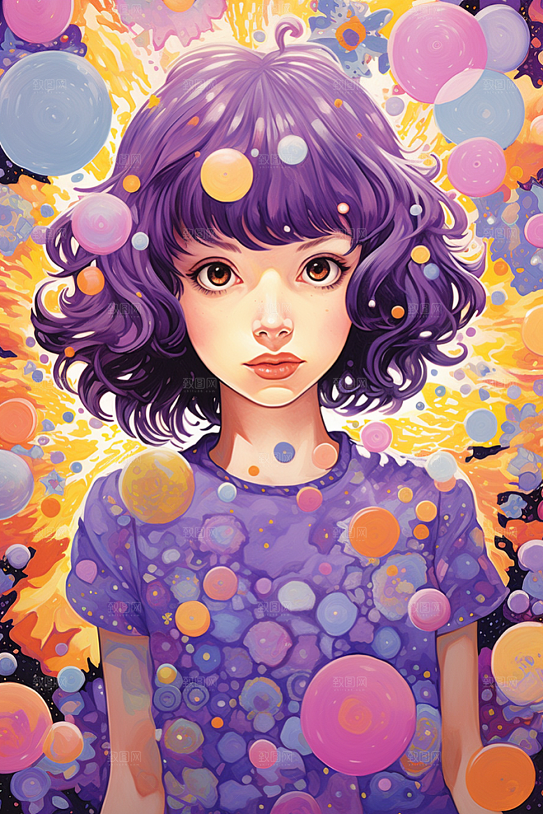 多巴胺女孩彩色高清插画