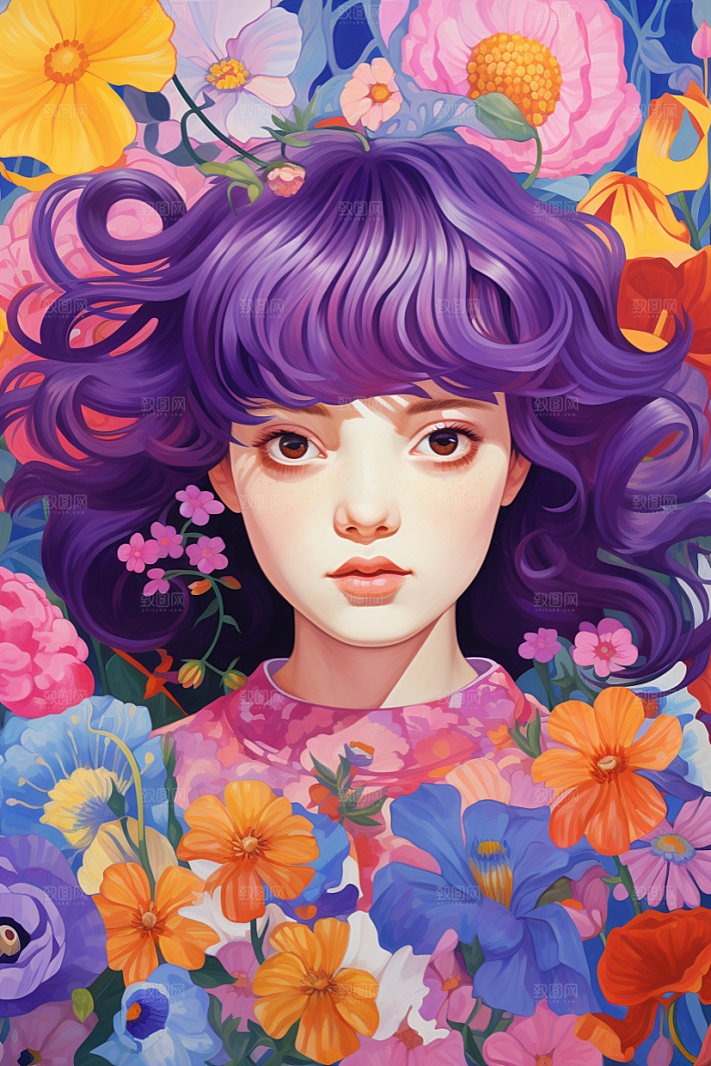 多巴胺女孩穿搭艺术感插画