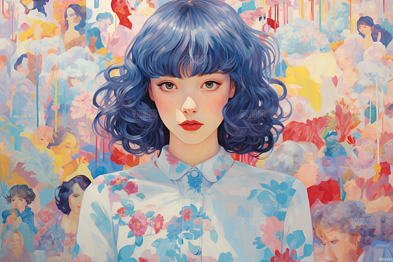 多巴胺女孩艺术感少女插画