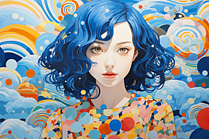 多巴胺女孩手绘五彩斑斓插画