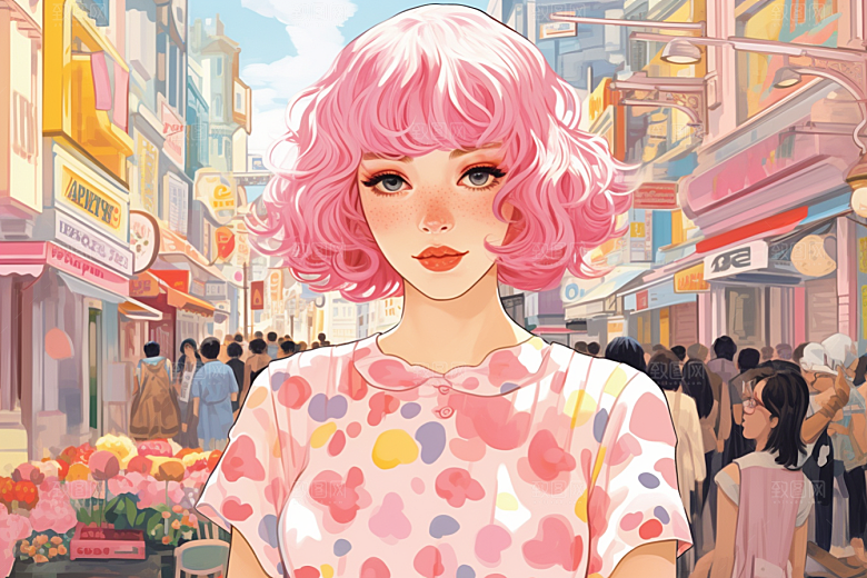 多巴胺女孩少女手绘插画