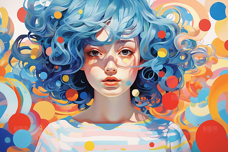 多巴胺女孩少女五彩斑斓插画