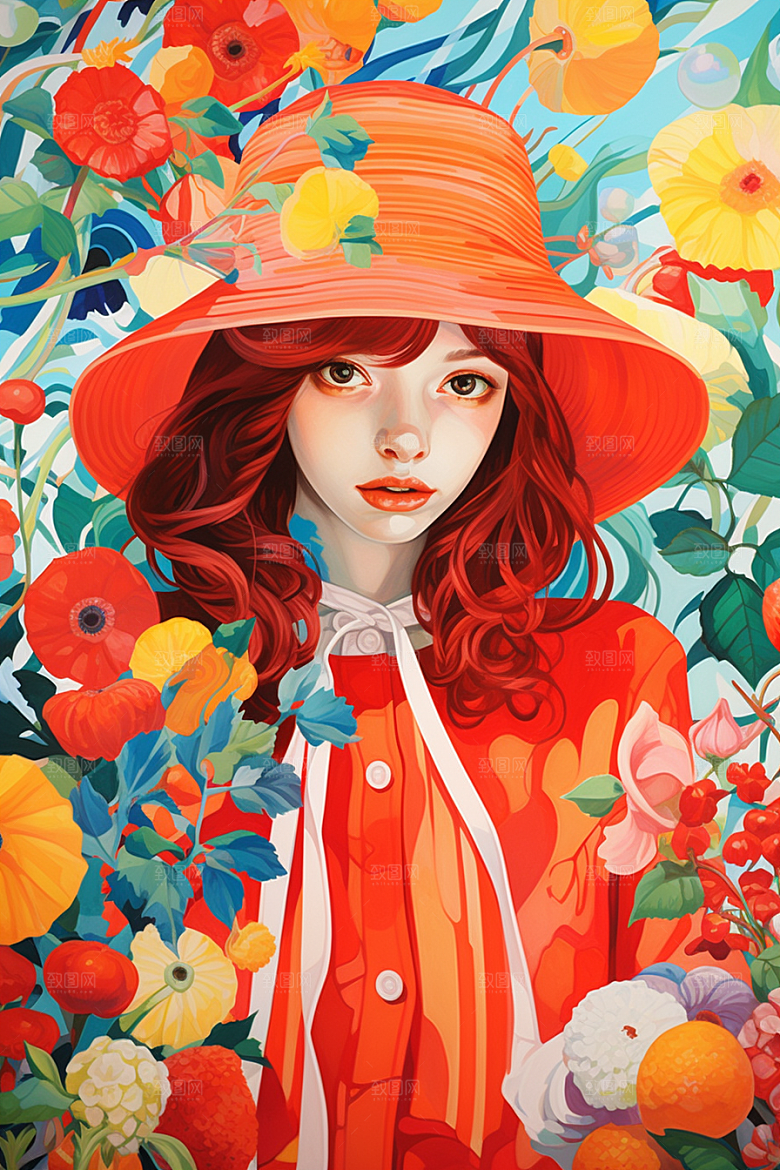 多巴胺女孩艺术感高清插画