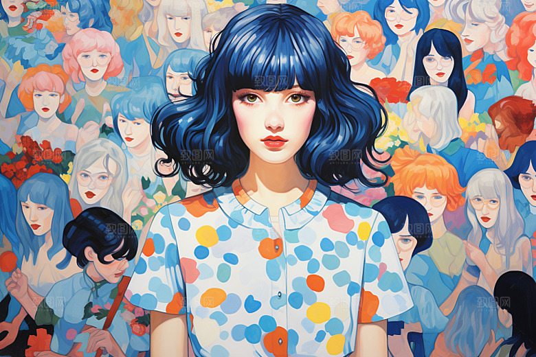 多巴胺女孩五彩斑斓彩色插画