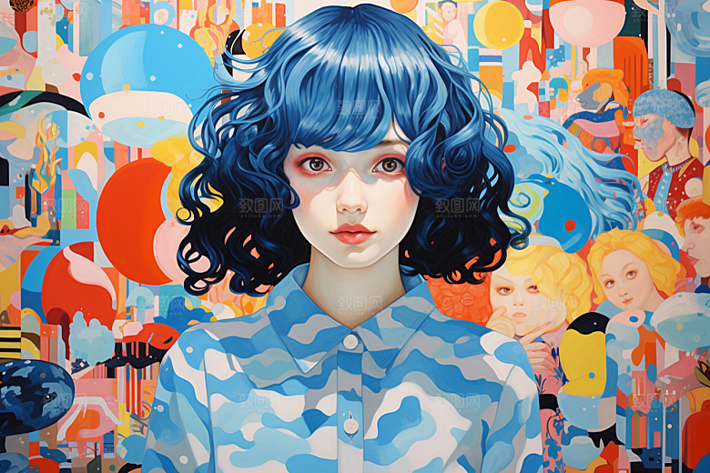 多巴胺女孩缤纷艺术感插画
